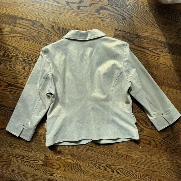 Newport News Leather Genuine Leather Vintage Gold Shimmer Jacket Size 14 - Picture 3 of 6